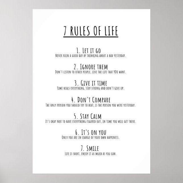 7 Rules of Life motivational Poster (Front)