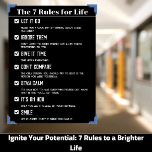 7 Rules of Life Motivational Poster, 12"x18" Inche Poster