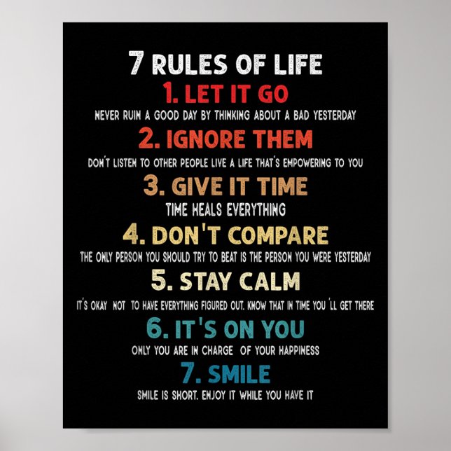 7 Rules Of Life Motivational Quotes For Men, Women Poster (Front)