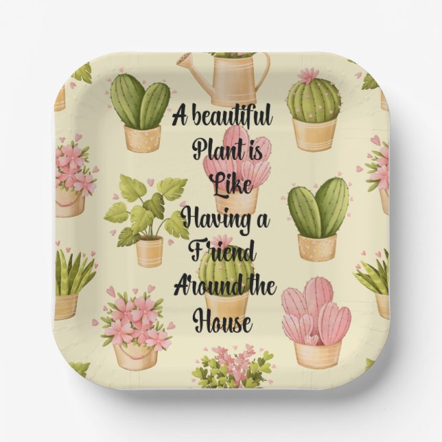 7" Square Paper Plates with Plants Quote (Front)