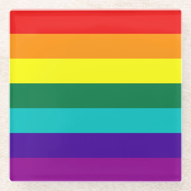 7 Stripes Rainbow Pride Flag Glass Coaster (Front)