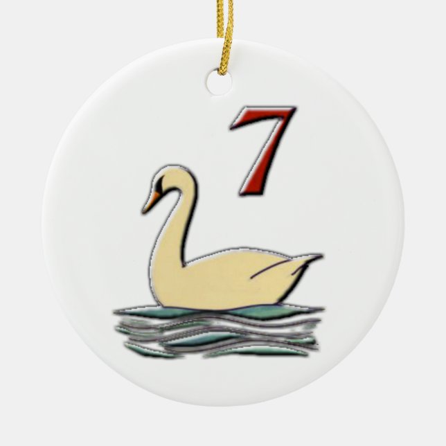 7 Swans a Swimming Ceramic Ornament (Front)