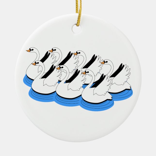 7 Swans Swimming Ceramic Ornament (Front)