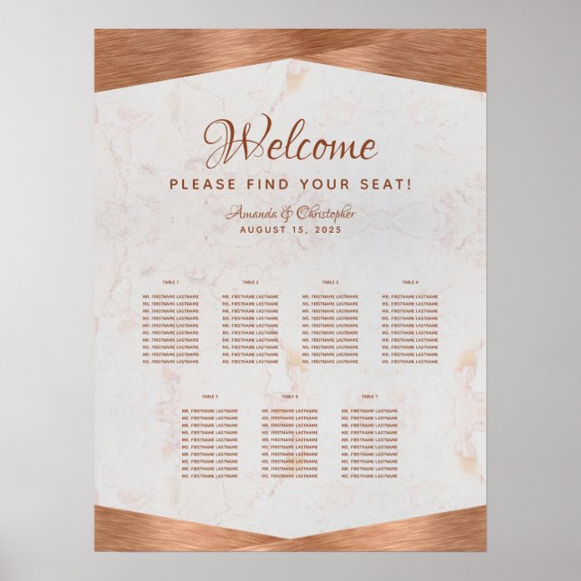 7 Table Copper Seating Chart Wedding Marble Metal (Front)