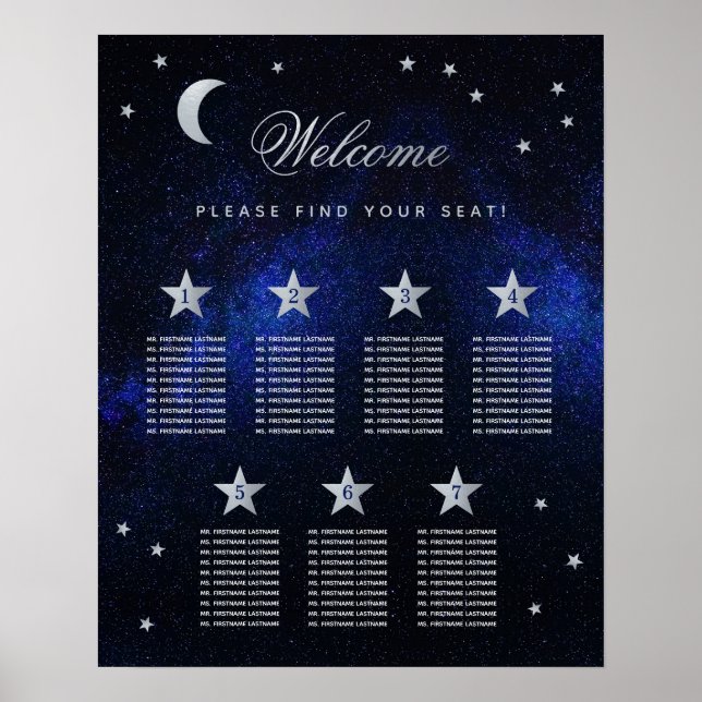 7 Table Sky Stars Celestial Wedding Seating Chart (Front)