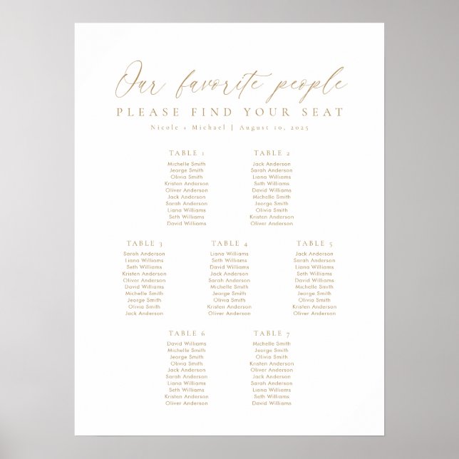 7 Tables Gold Our Favourite People Seating Chart (Front)