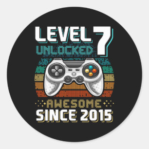 7 Unlocked Awesome 2015 Video Game 7th Birthday 1  Classic Round Sticker
