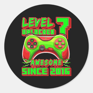7 Unlocked Awesome 2016 Video Game 7th Birthday Bo Classic Round Sticker