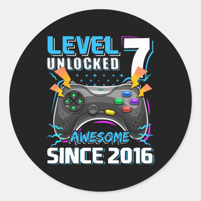 7 Unlocked Awesome 2016 Video Game 7th Birthday Bo Classic Round Sticker (Front)