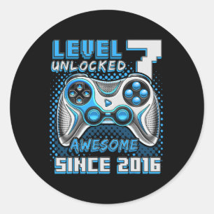 7 Unlocked Awesome 2016 Video Game 7th Birthday Bo Classic Round Sticker