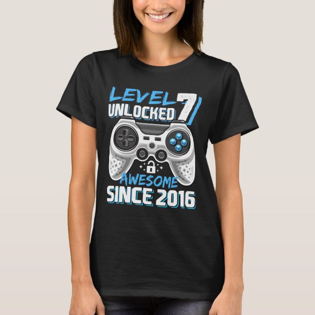 7 Unlocked Awesome 2016 Video Game 7th Birthday Bo T-Shirt (Front)