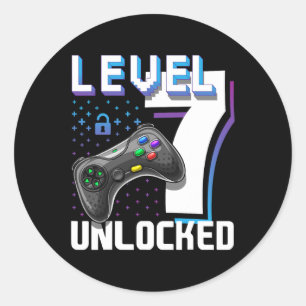 7 Unlocked Video Game 7th Birthday Gamer Gift Boys Classic Round Sticker