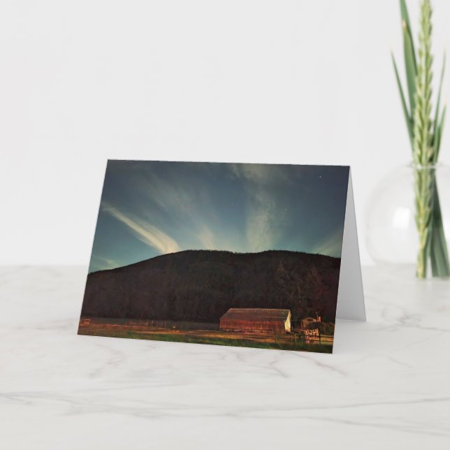 7"x5" Folded Card || Red Barn Moonrise 2 (Front)