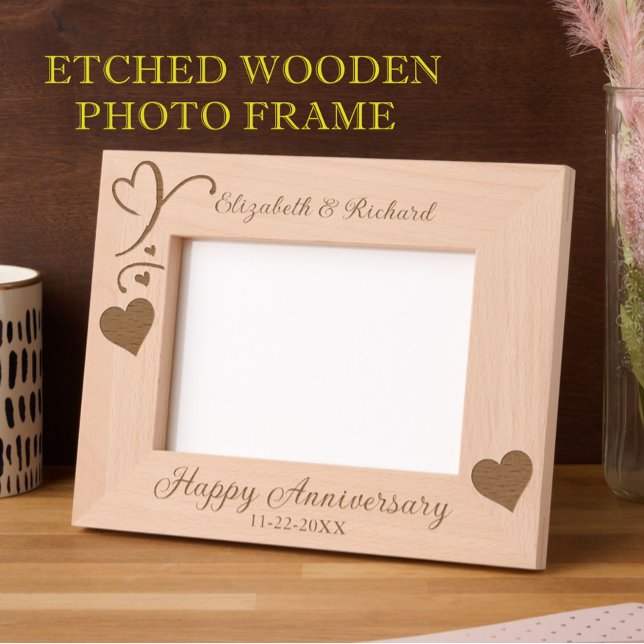 7"x5" Photo Happy Anniversary Names Date Hearts Etched Frames (Creator Uploaded)