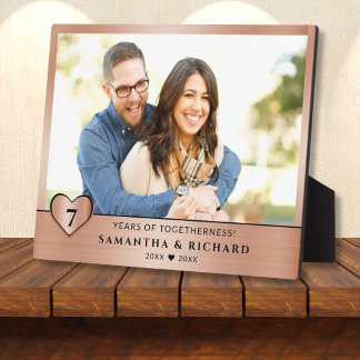 7 Year Copper Wedding Anniversary Couple Photo Plaque