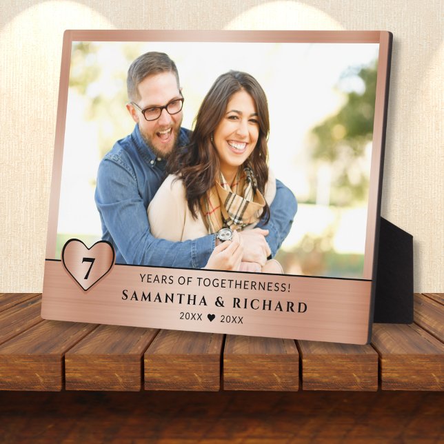 7 Year Copper Wedding Anniversary Couple Photo Plaque (7th copper wedding anniversary photo gift plaque)