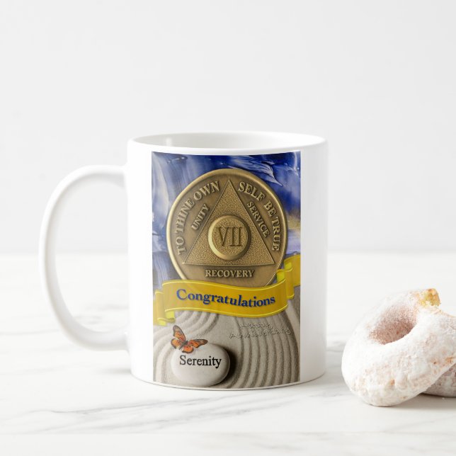 7 Year CUSTOM NAME AA Anniversary Serenity Coffee Mug (With Donut)