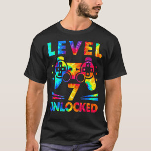 7 Year Old 7th Birthday Gamer Tie Dye Boys Level T-Shirt