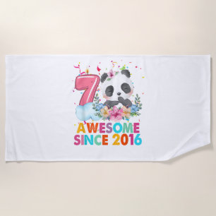 7 Year Old Awesome since 2016 Panda 7th Birthday B Beach Towel