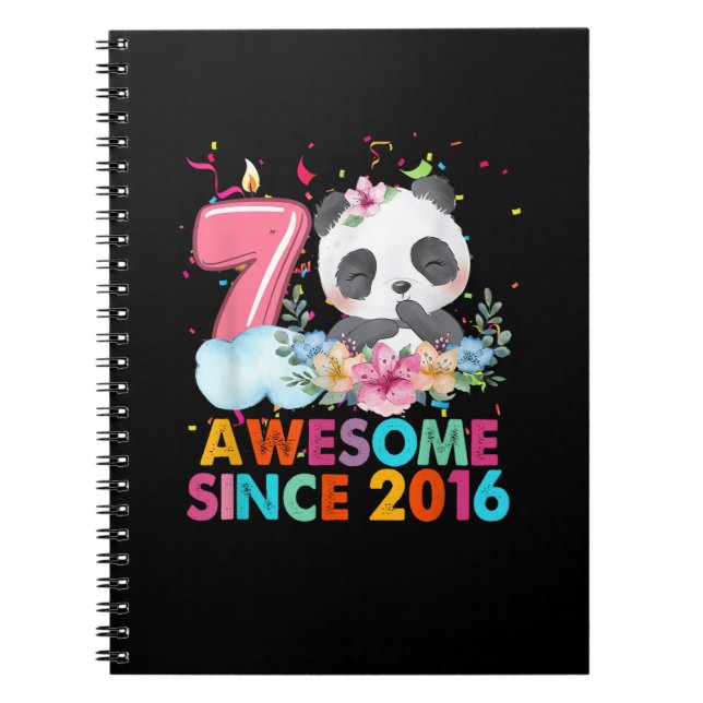 7 Year Old Awesome since 2016 Panda 7th Birthday B Notebook (Front)