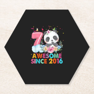 7 Year Old Awesome since 2016 Panda 7th Birthday B Paper Coaster