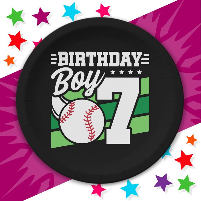 7 Year Old Baseball Party Theme 7th Birthday Boy Paper Plate (Creator Uploaded)