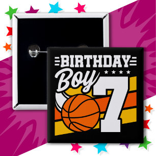 7 Year Old Basketball Party Theme 7th Birthday Boy 15 Cm Square Badge