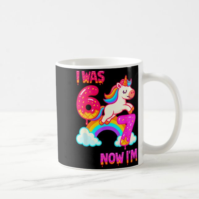 7 Year Old Birthday 67 Was 6 Now I'm 7 Dabbing Uni Coffee Mug (Right)