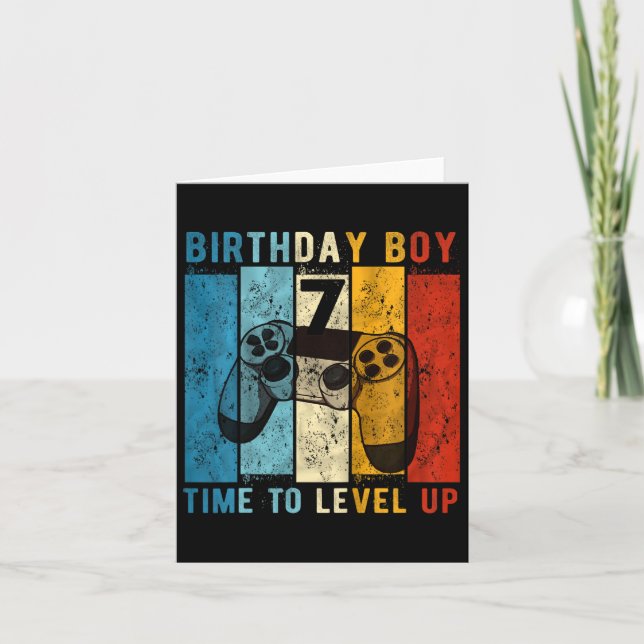 7 Year Old Birthday Boy 7 Time To Level Up 7th Bir Card (Front)