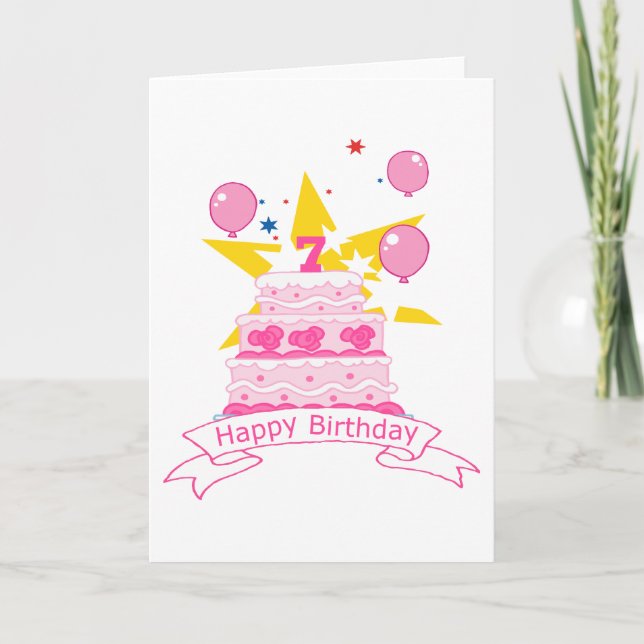 7 Year Old Birthday Cake Card (Front)