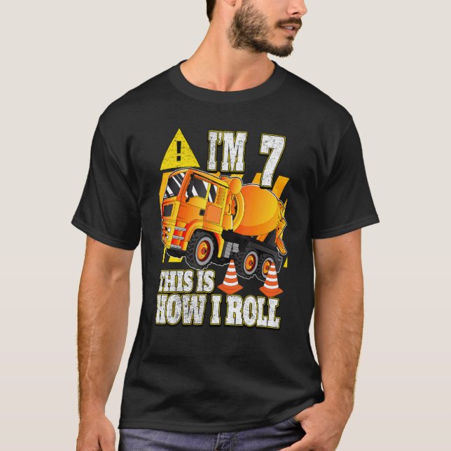 7 Year Old Birthday  Concrete Mixer Truck T-Shirt (Front)