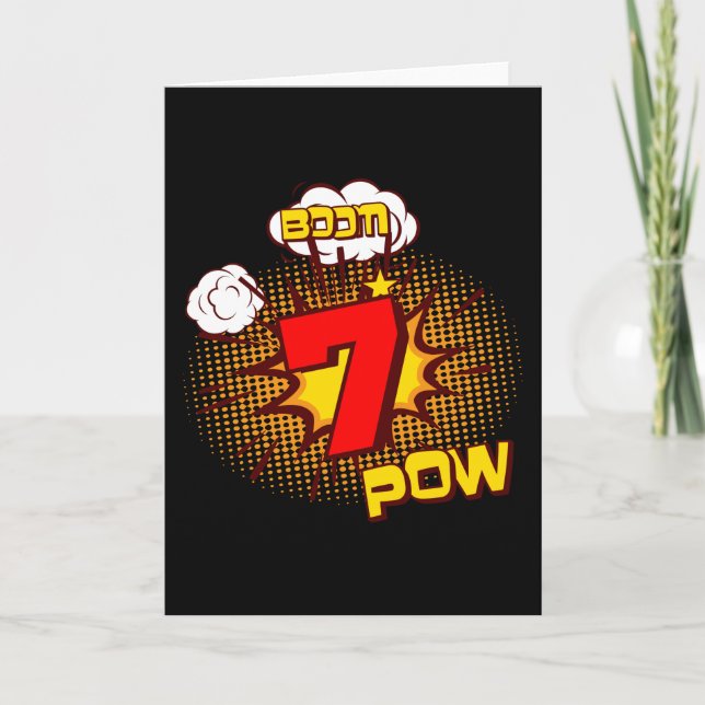 7 Year Old Boy 7th Birthday Kids Comic Card (Front)