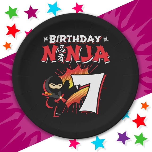 7 Year Old Comic Book Style Ninja 7th Birthday Paper Plate (Creator Uploaded)