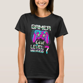 7 Year Old Gamer Girl Level 7 Unlocked 7th Birthda T-Shirt