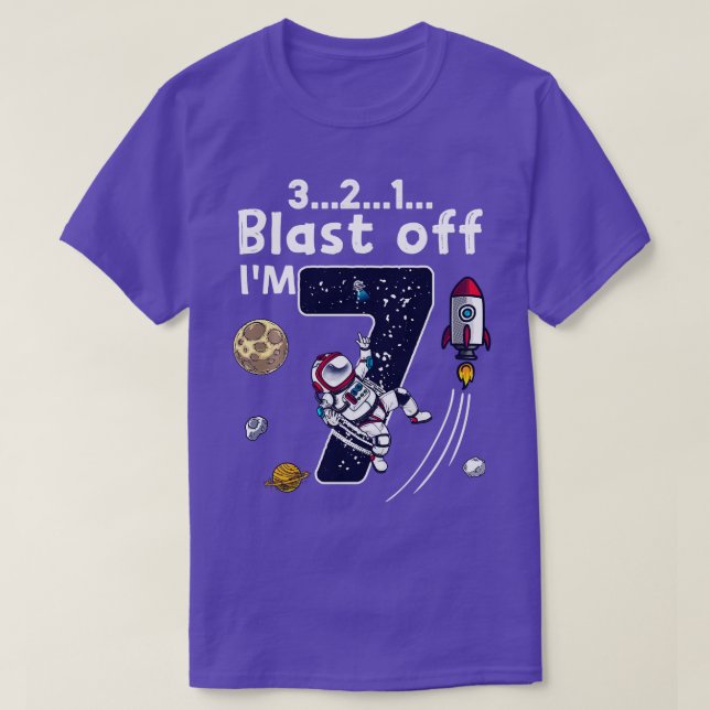 7 Year Old Gift Boys Funny Outer Space Rocket 7th  T-Shirt (Design Front)