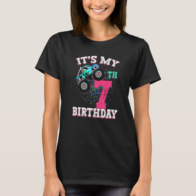 7 Year Old Girl 7th Birthday Monster Truck Boy Cru T-Shirt (Front)