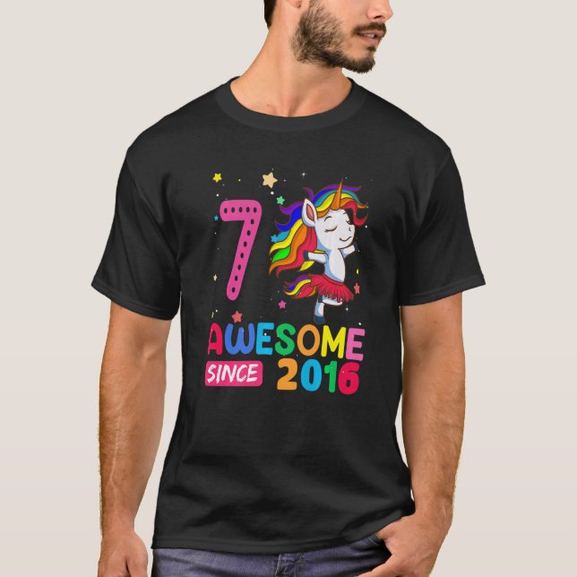 7 Year Old  Girls Teens  Unicorn 7th Birthday T-Shirt (Front)