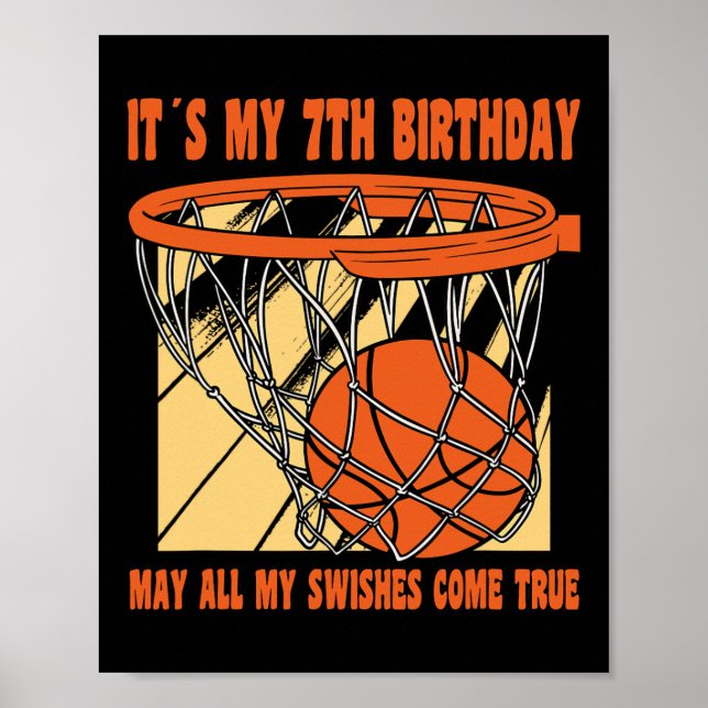 7 Year Old Happy 7th Birthday Bysketbyll 7th Birth Poster (Front)