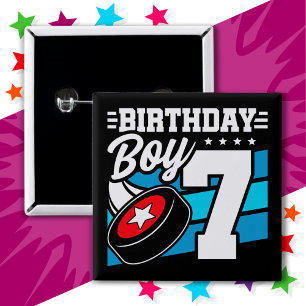 7 Year Old Hockey Party Theme 7th Birthday Boy 15 Cm Square Badge