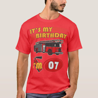 7 year old Its My Birthday Fire Truck 7th Birthday T-Shirt
