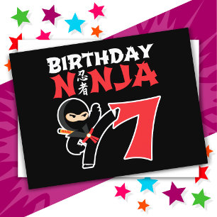 7 Year Old Karate Ninja Party Kids 7th Birthday Postcard