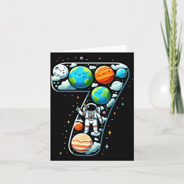7 Year Old Outer Space Astronaut 7th Birthday Boy Card (Front)