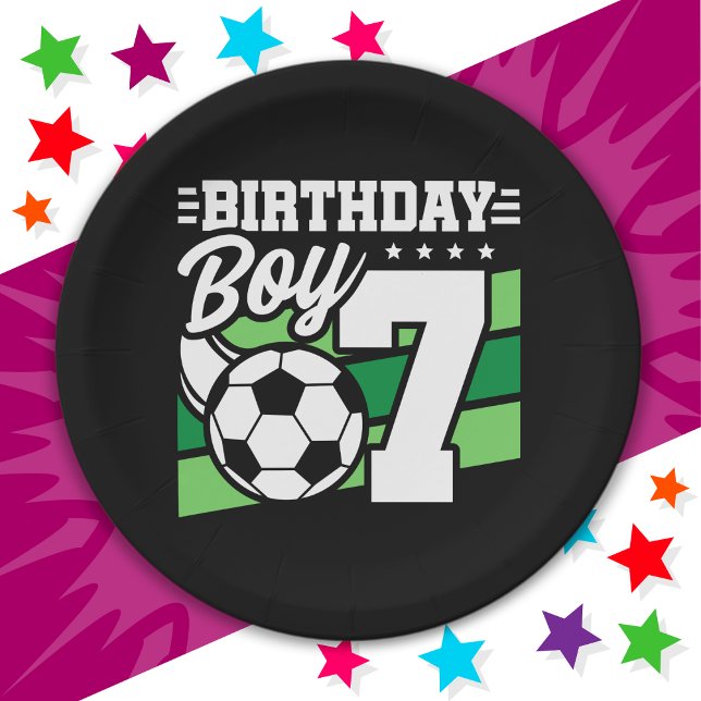 7 Year Old Soccer Football Party 7th Birthday Boy Paper Plate (Creator Uploaded)