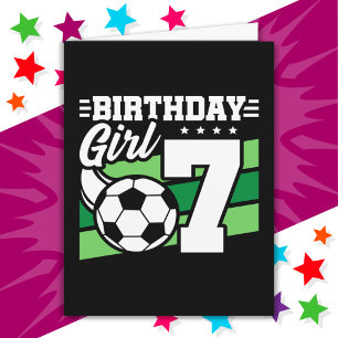 7 Year Old Soccer Football Party 7th Birthday Girl Card