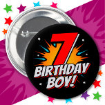7 Year Old Superhero Birthday Boy 7th Birthday 6 Cm Round Badge<br><div class="desc">This cool 7th birthday boy design is perfect for a superhero birthday party theme! Great for any 7 year old boy that loves comic book superheroes or villains with superpowers! Features 7th birthday '7 Birthday Boy!' happy birthday quote in a comic book superhero theme that the 7 year old super...</div>