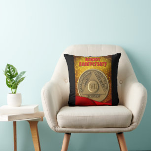 7 Year Sober Anniversary Coin Glitter Ribbon Cushion