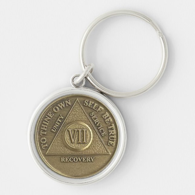 7 Year Sober Anniversary Medallion Gift Keychain (Front)