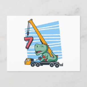 7 years 7th Birthday Mobile Crane Dinosaur Postcard