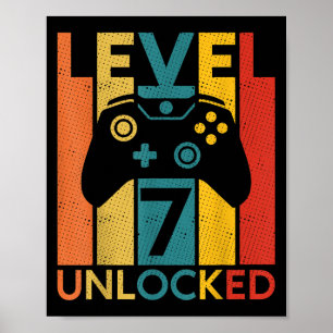 7 Years Birthday 7th Level Unlocked Gaming Quote F Poster