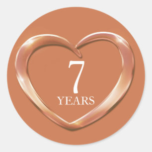 7 years copper anniversary heart stickers